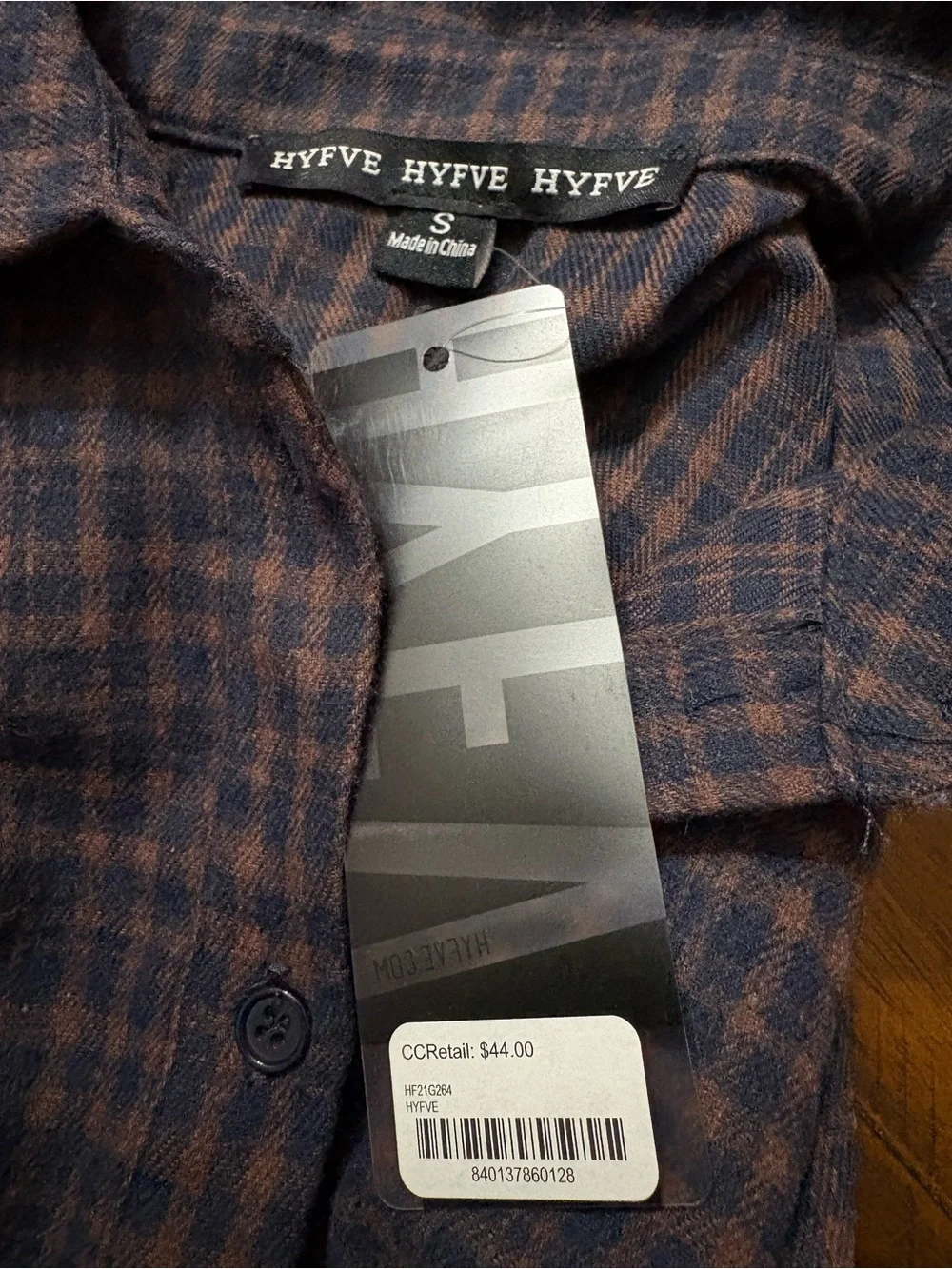 NWT-HYFVE Plaid Tiered Button-Front Dress - Navy & Brown